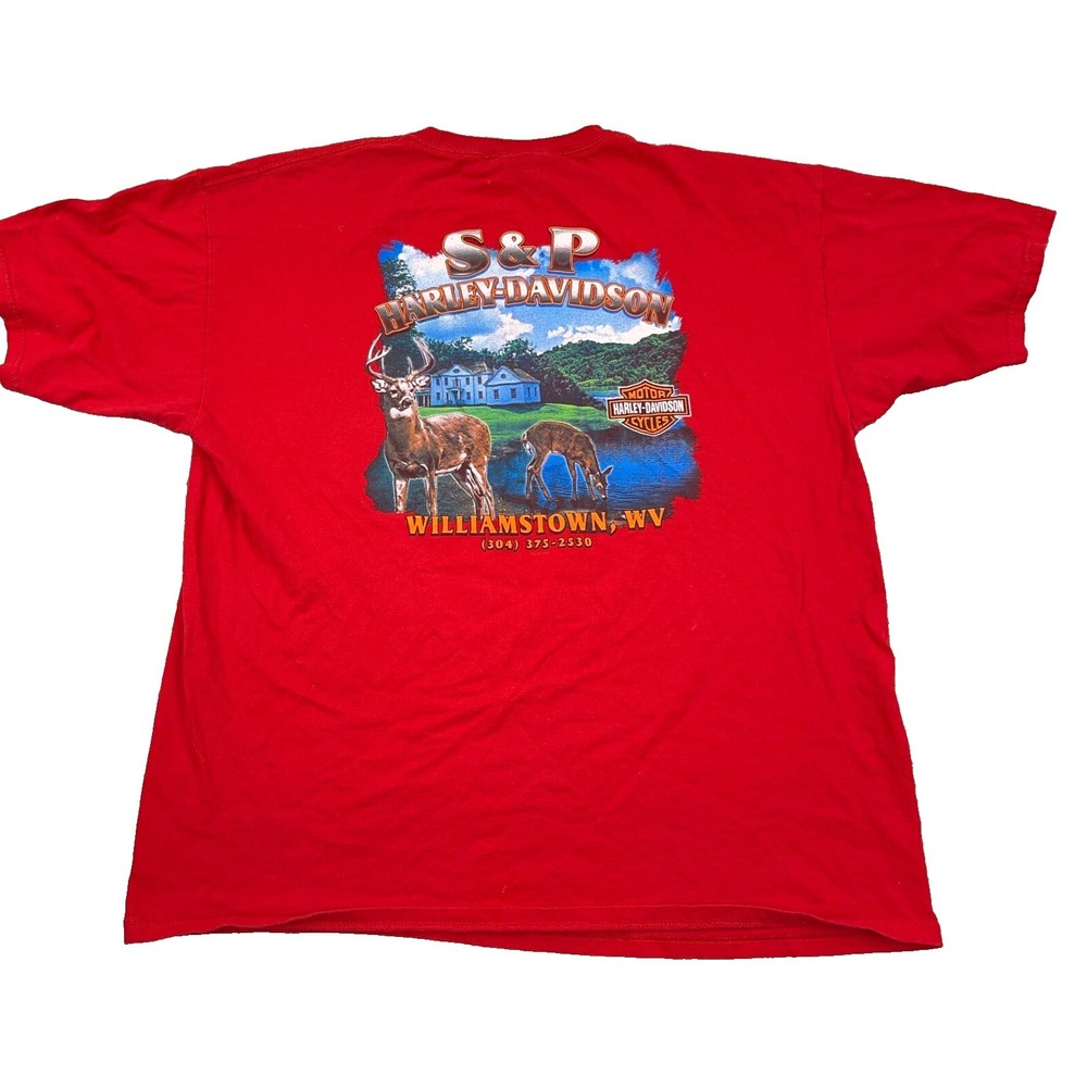Harley Davidson Shirt Men XL Red Tee Biker Motorcycle Nature Deer Y2K Retro *